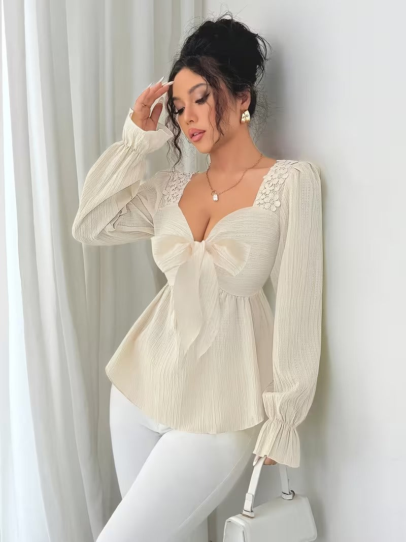 Ninonine "Céline" | French-Style Bow-Front Peplum Blouse