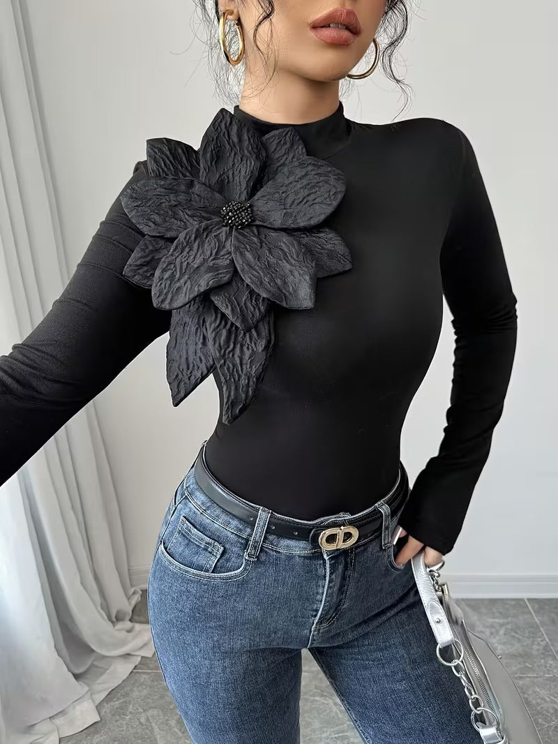 Ninonine "Seraphina" | 3D Floral Appliqué Knit Top