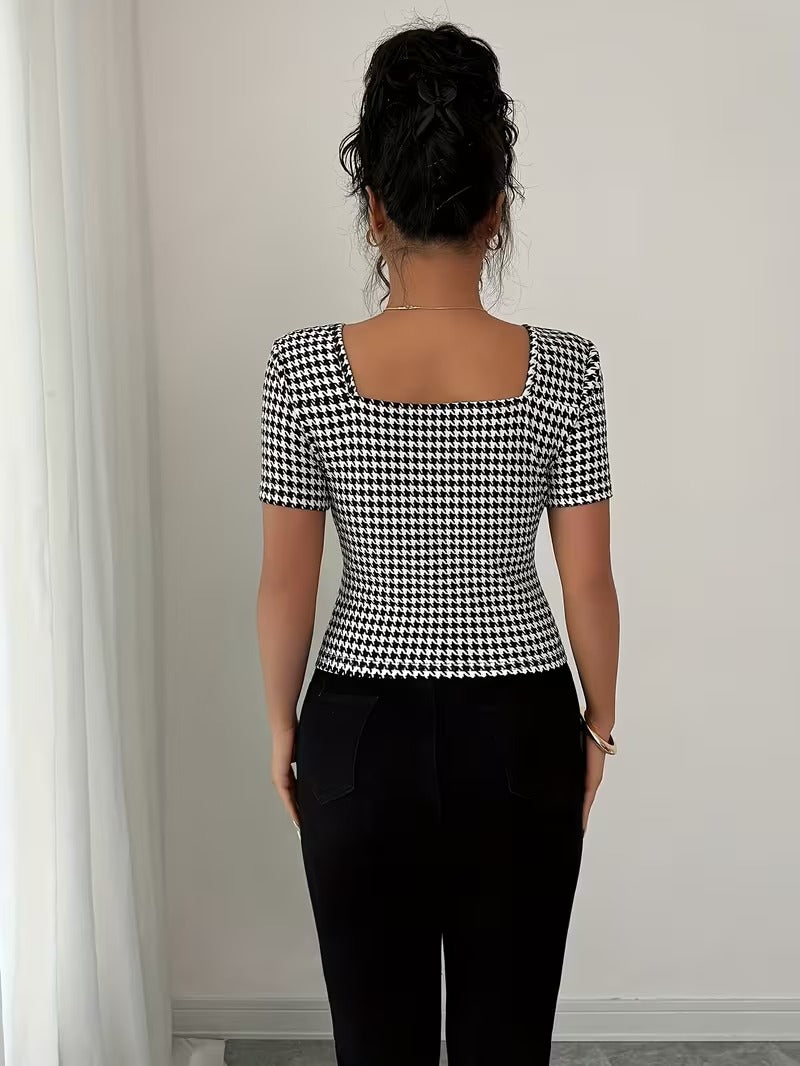Ninonine "Odile" | Houndstooth Asymmetrical Single-Breasted Top