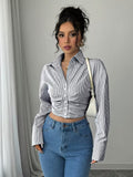 Ninonine "Lumière" | Ruched Pinstripe Cropped Blouse