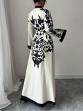 Ninonine "Kira" | Faux Two-Piece Ink-Wash Floral Maxi Dress