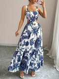 Ninonine "Soleil" | Azure Botanical Cutout Maxi Dress