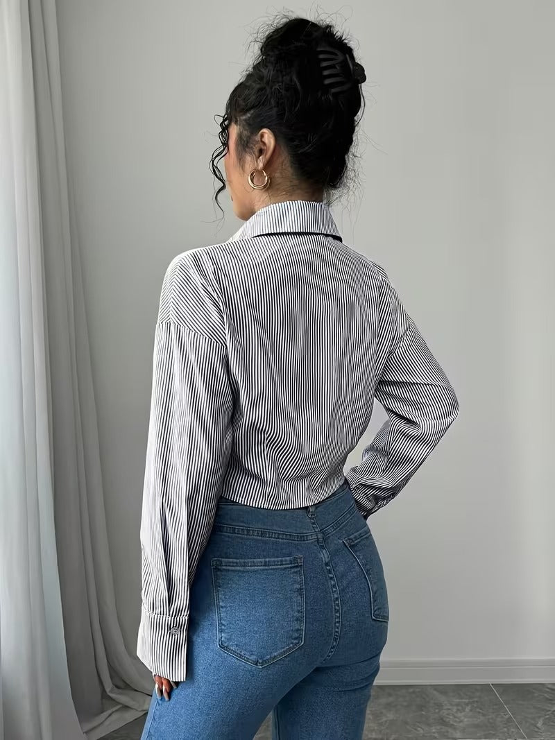 Ninonine "Lumière" | Ruched Pinstripe Cropped Blouse