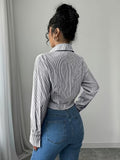 Ninonine "Lumière" | Ruched Pinstripe Cropped Blouse