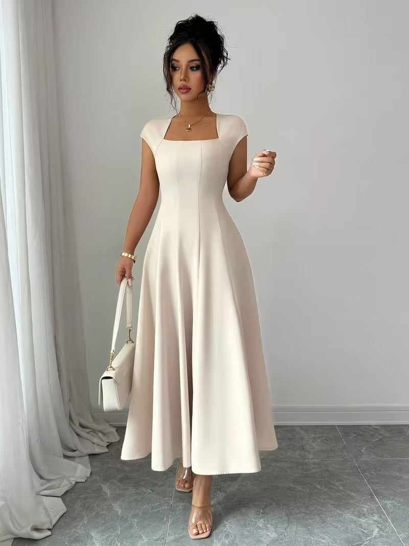 Ninonine "Clara" | Sculptural Square-Neck Midi A-Line Dress