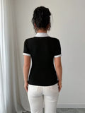 Ninonine "Giselle" | Layered Pinstripe Contrast Collar Top