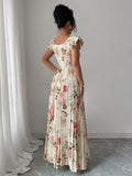 Ninonine "Rosalind" | Pleated Floral Maxi Dress with Ruffled Sleeves