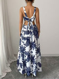 Ninonine "Soleil" | Azure Botanical Cutout Maxi Dress