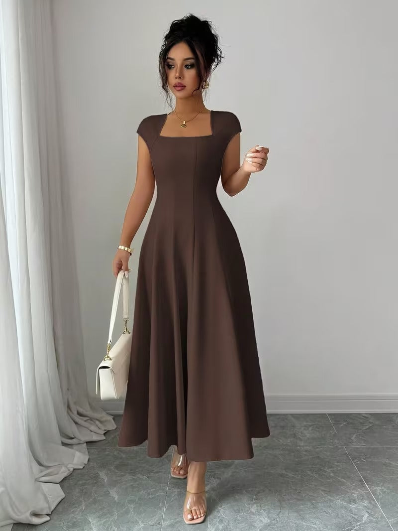 Ninonine "Elowen" | Square Neck Waist-Cinched Bell-Shaped Midi Dress