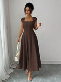 Ninonine "Elowen" | Square Neck Waist-Cinched Bell-Shaped Midi Dress