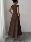 Ninonine "Elowen" | Square Neck Waist-Cinched Bell-Shaped Midi Dress