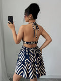 Ninonine "Chevron" | Geometric Halter Cutout Mini Dress