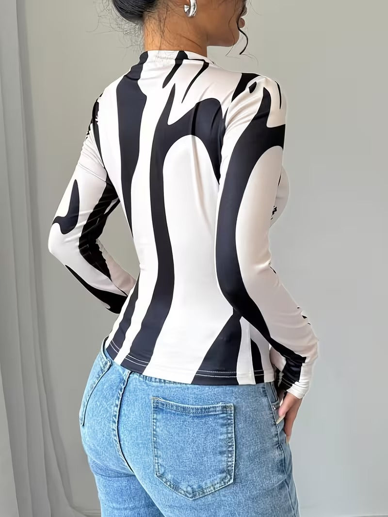 Ninonine "Sloane" | Abstract Geometric Mock Neck Top