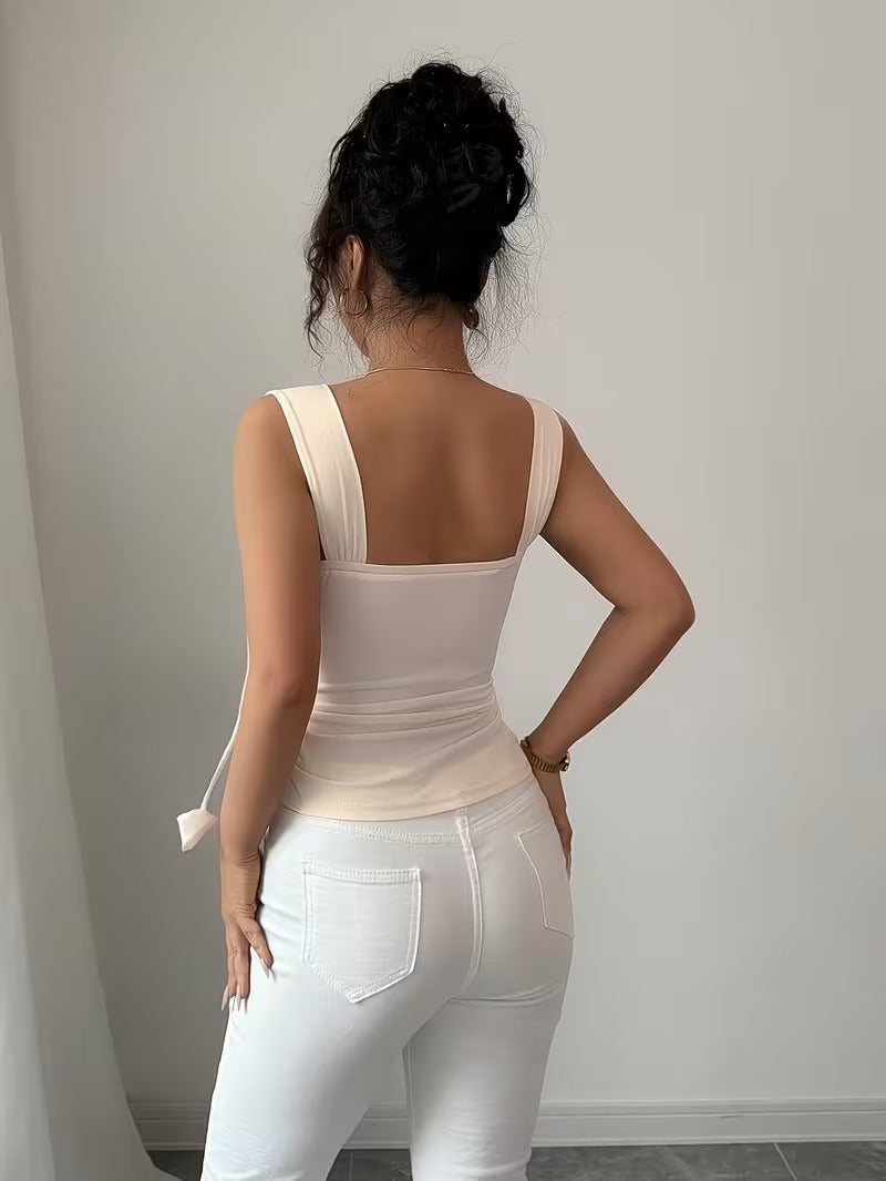 Ninonine "Elowen" | 3D Bow-Accent Square-Neck Tank