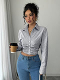 Ninonine "Lumière" | Ruched Pinstripe Cropped Blouse