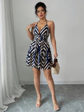 Ninonine "Chevron" | Geometric Halter Cutout Mini Dress