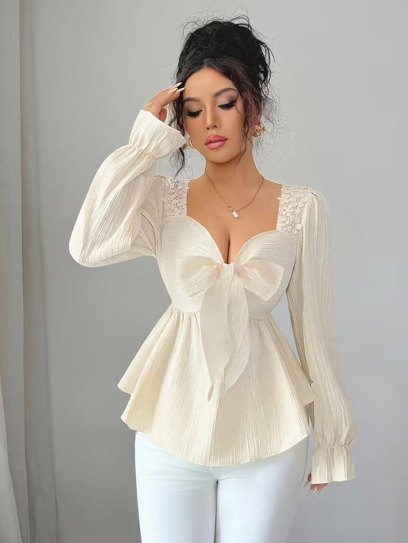 Ninonine "Céline" | French-Style Bow-Front Peplum Blouse