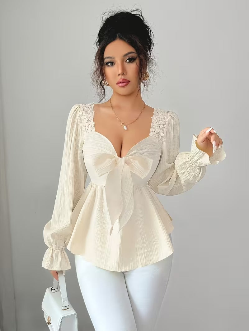 Ninonine "Céline" | French-Style Bow-Front Peplum Blouse