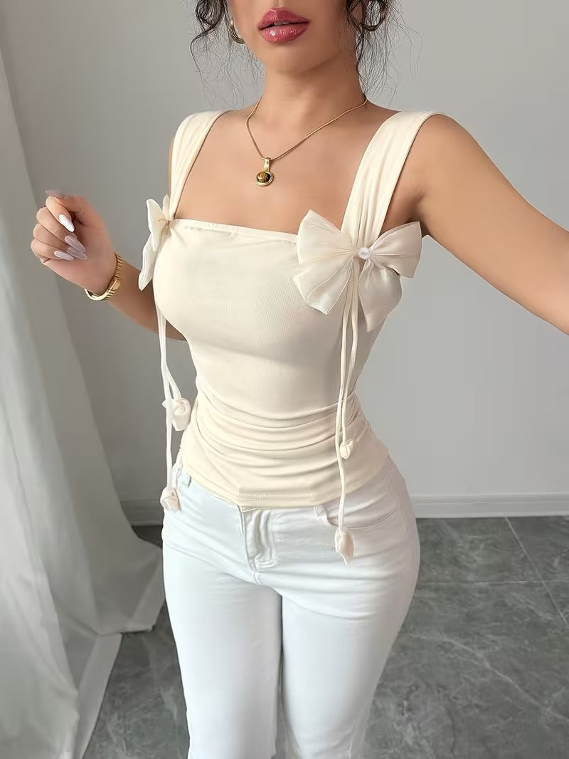 Ninonine "Elowen" | 3D Bow-Accent Square-Neck Tank