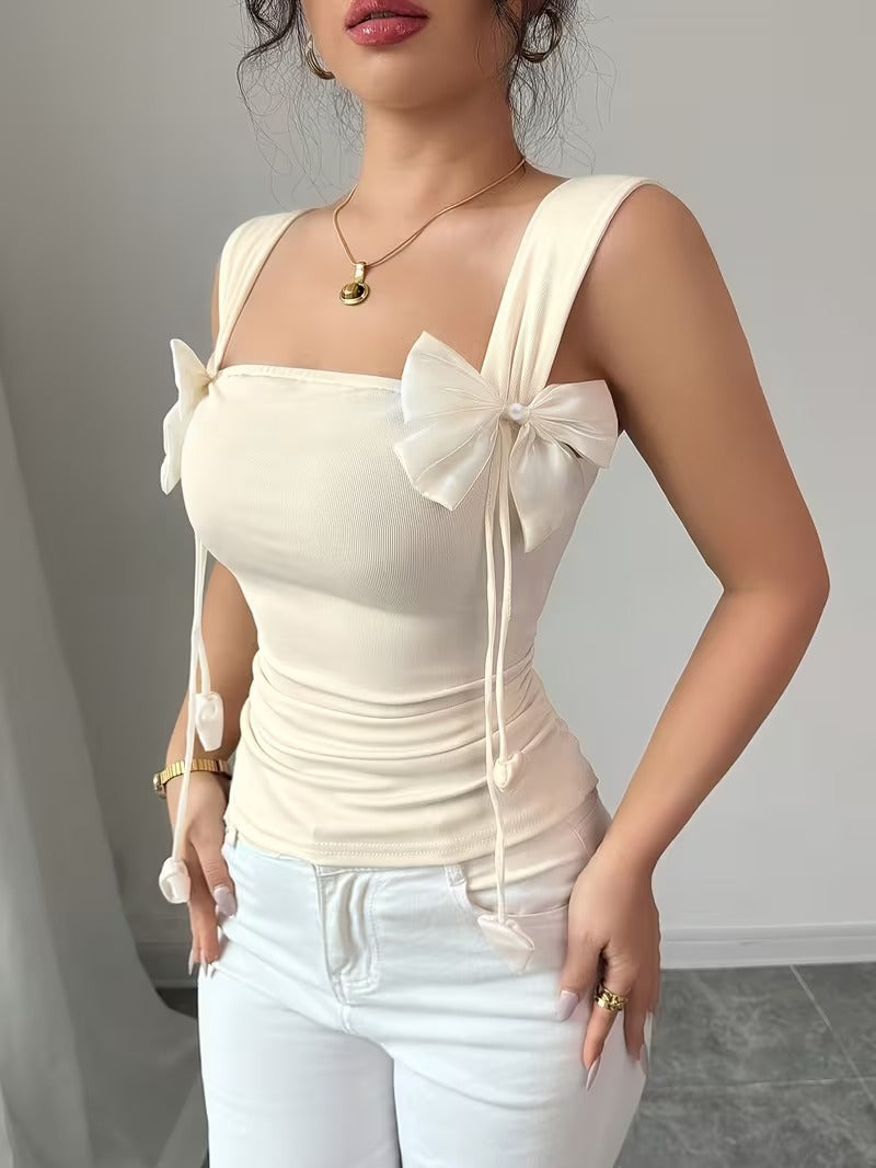 Ninonine "Elowen" | 3D Bow-Accent Square-Neck Tank